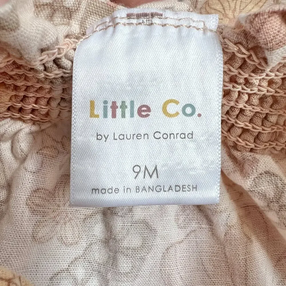 🍄 3/$15 Little Co Lauren Conrad Dress Baby Girl 9M Peach Floral Smocked Organic